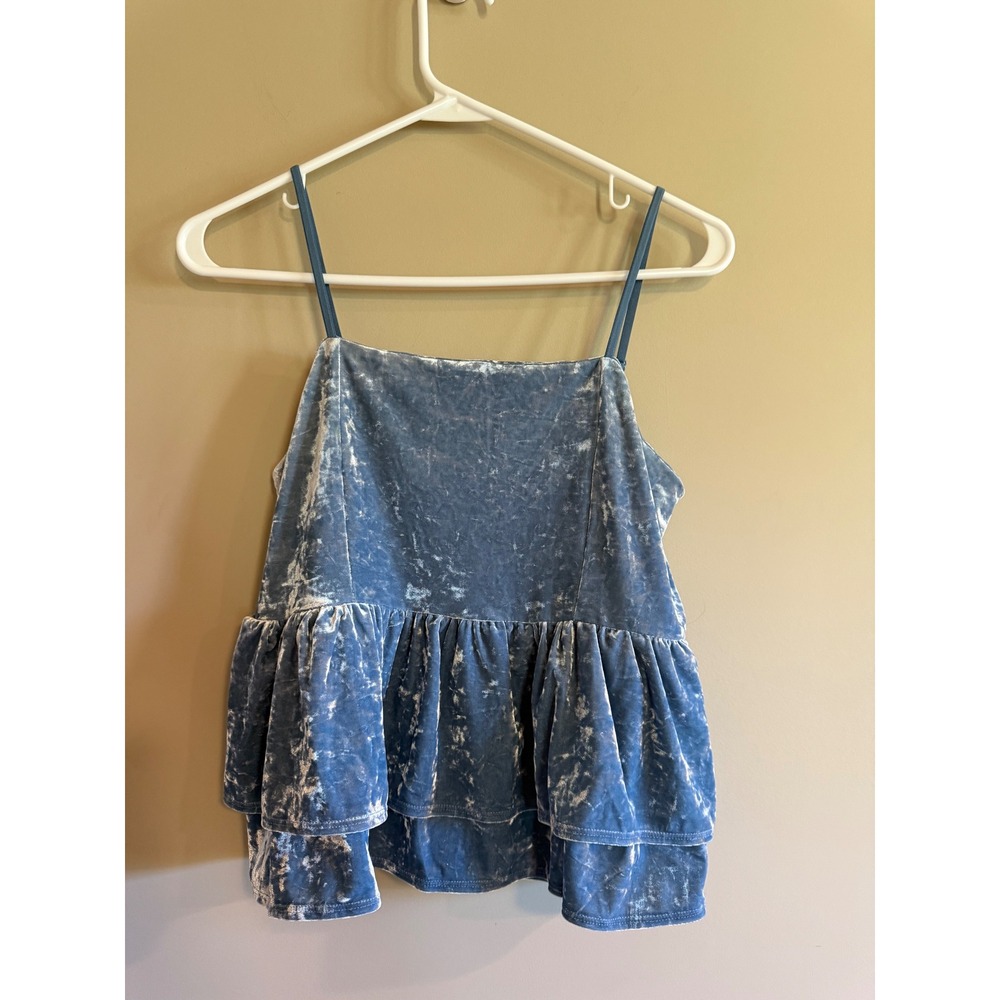 American Eagle Blue Crushed Velvet Peplum Cami Tank Top Small
